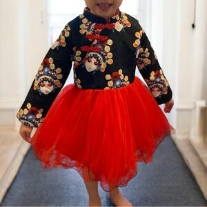 Asian inspired girls long sleeve tutu dress